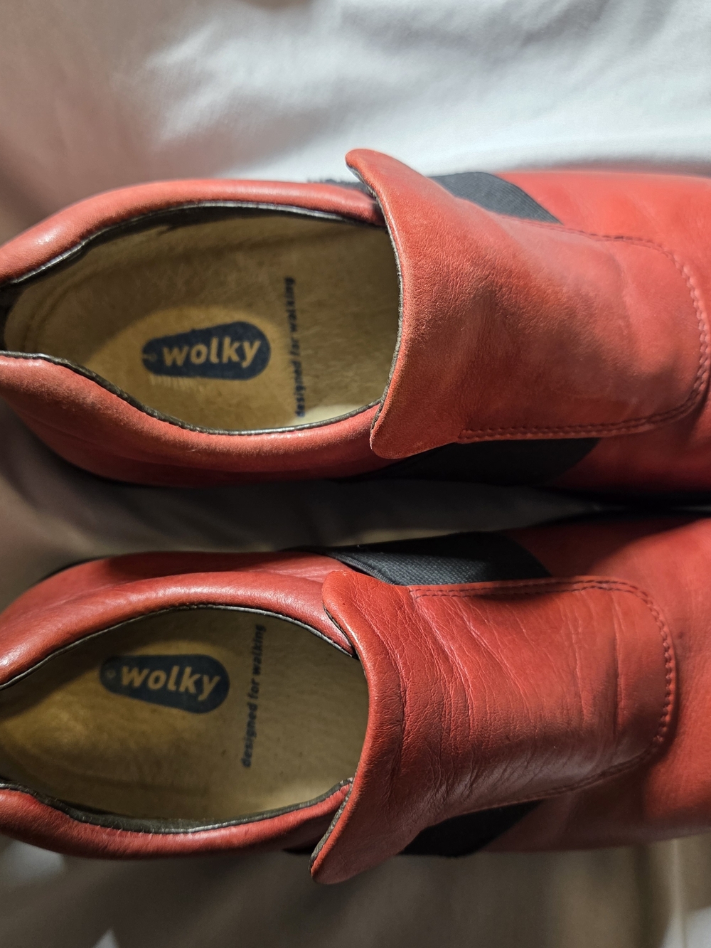 Wolky Red Leather Slip-On Loafers with Black Panels